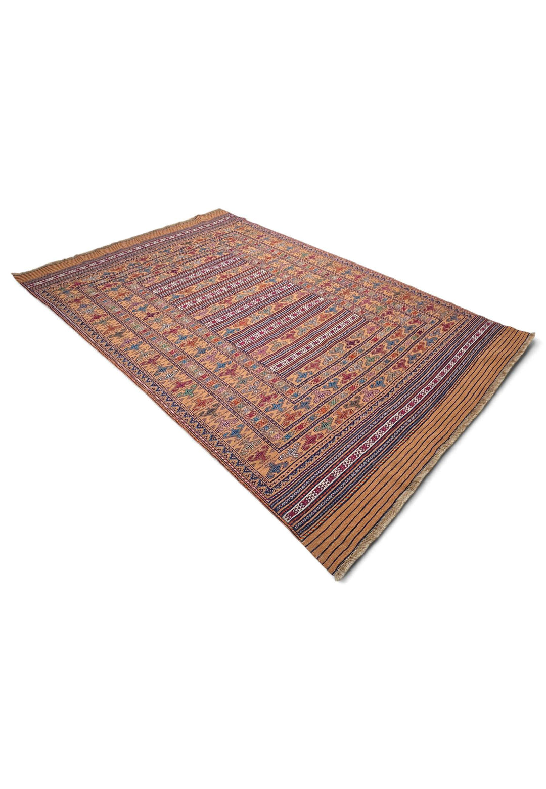 Apricot indigo kilim 190×287cm, Afghan craftsmanship