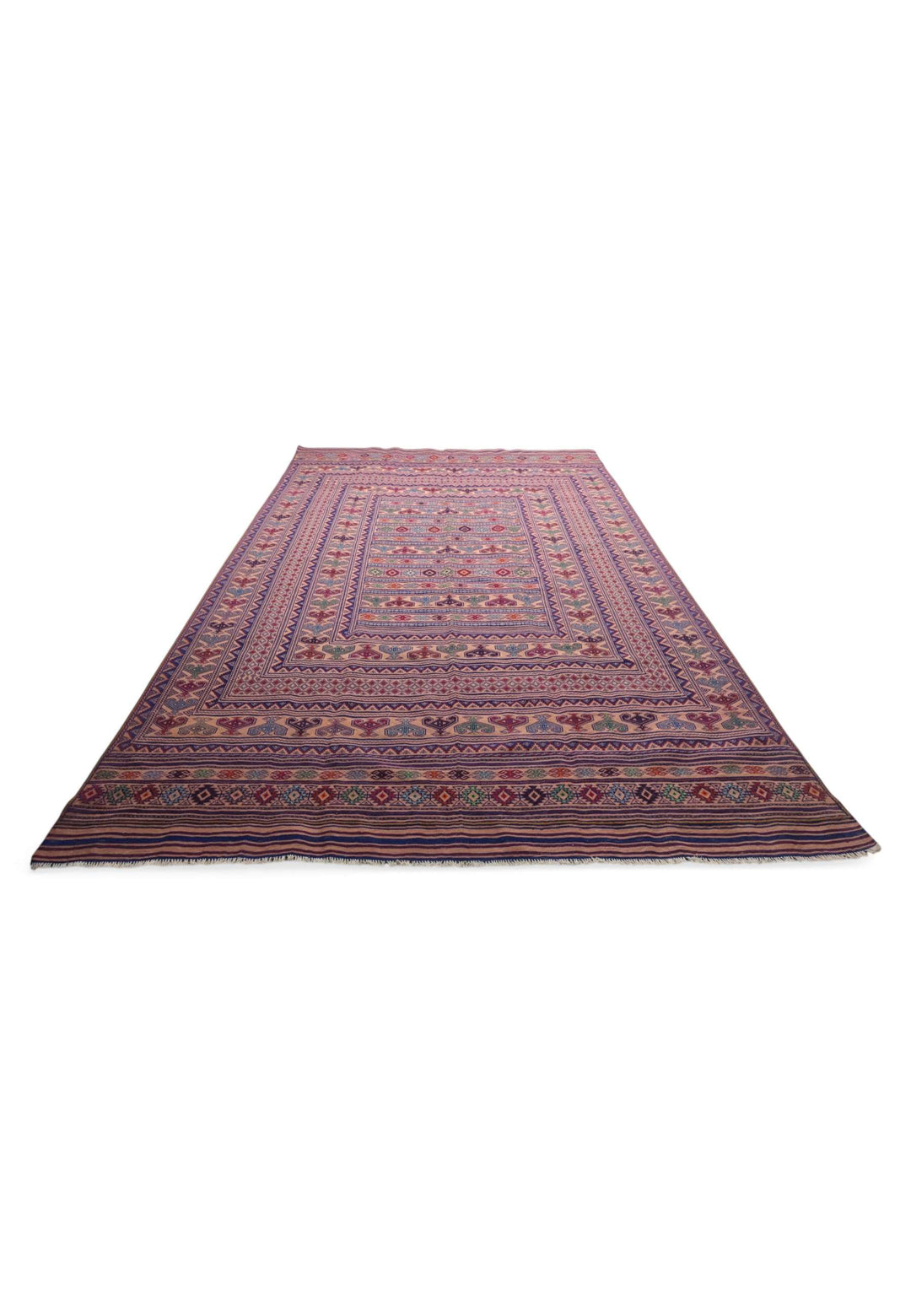 Flat weave texture of blush navy kilim, 197×300cm