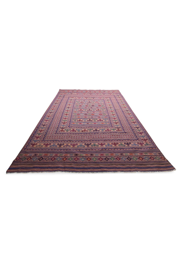 Flat weave texture of blush navy kilim, 197×300cm