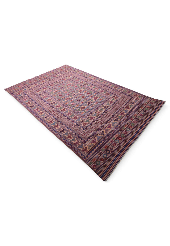 Blush navy kilim 197×300cm, Afghan craftsmanship