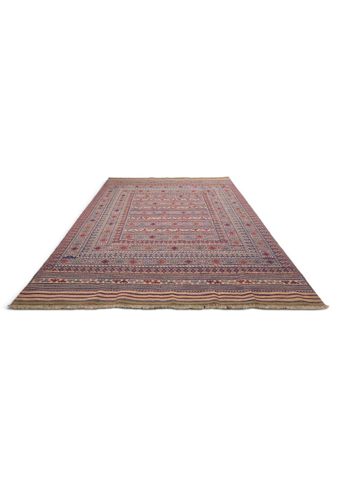 Flat weave texture of camel indigo kilim, 199×259cm