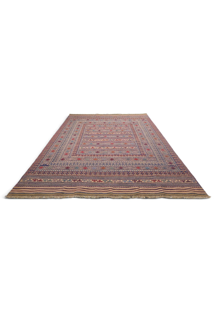 Flat weave texture of camel indigo kilim, 199×259cm