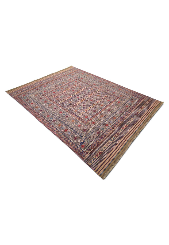 Camel indigo kilim 199×259cm, Afghan craftsmanship