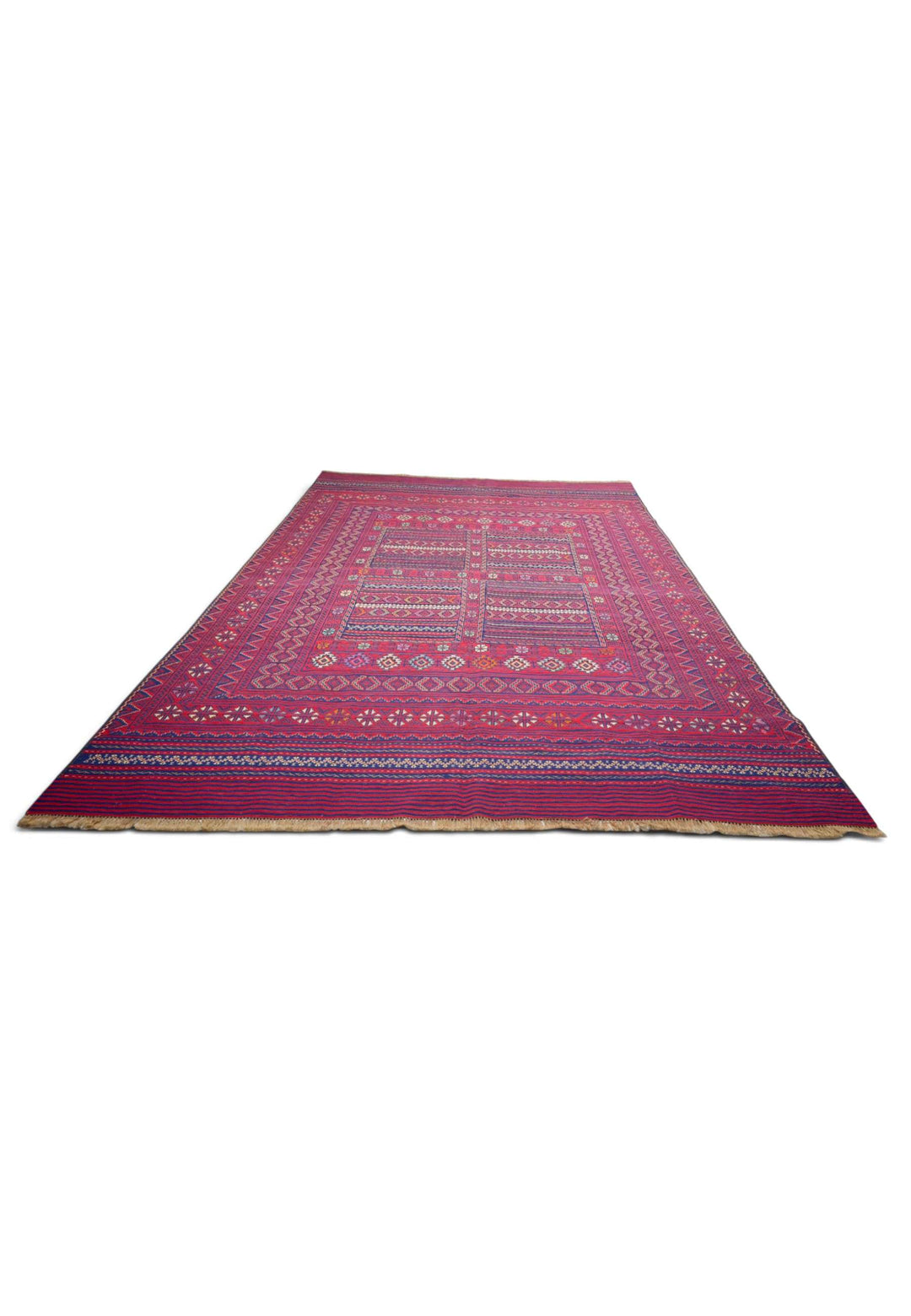 Flat weave texture of rose navy kilim, 194×266cm