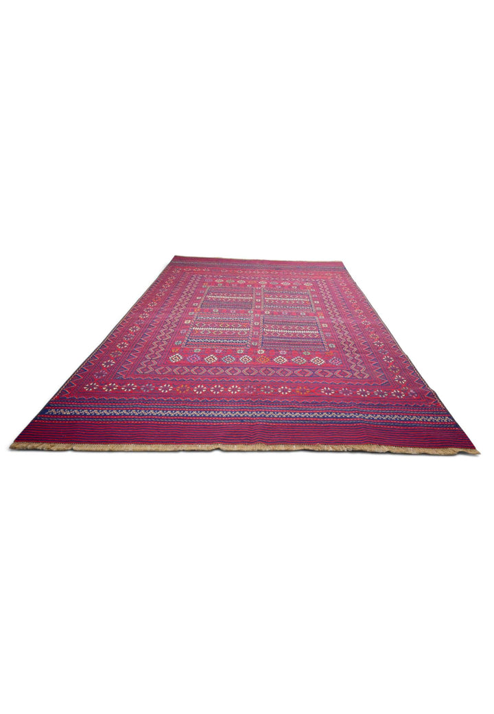 Flat weave texture of rose navy kilim, 194×266cm