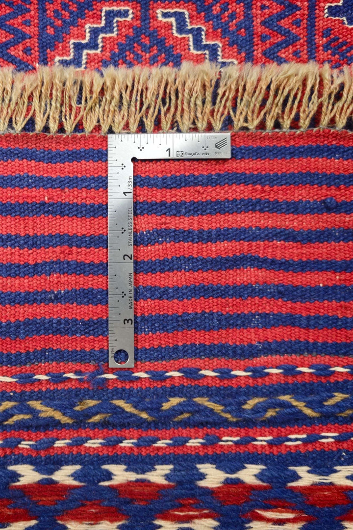 Reversible flat-weave rose navy kilim, hand-woven