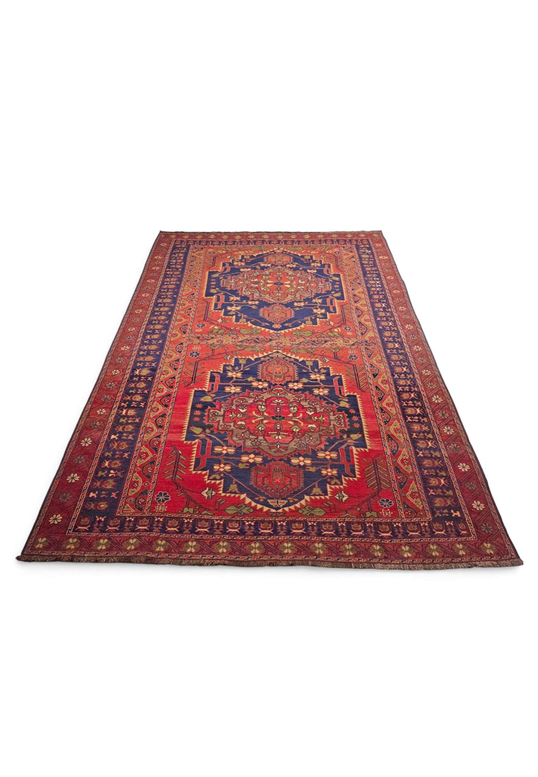 Border detail of red navy hand-woven kilim