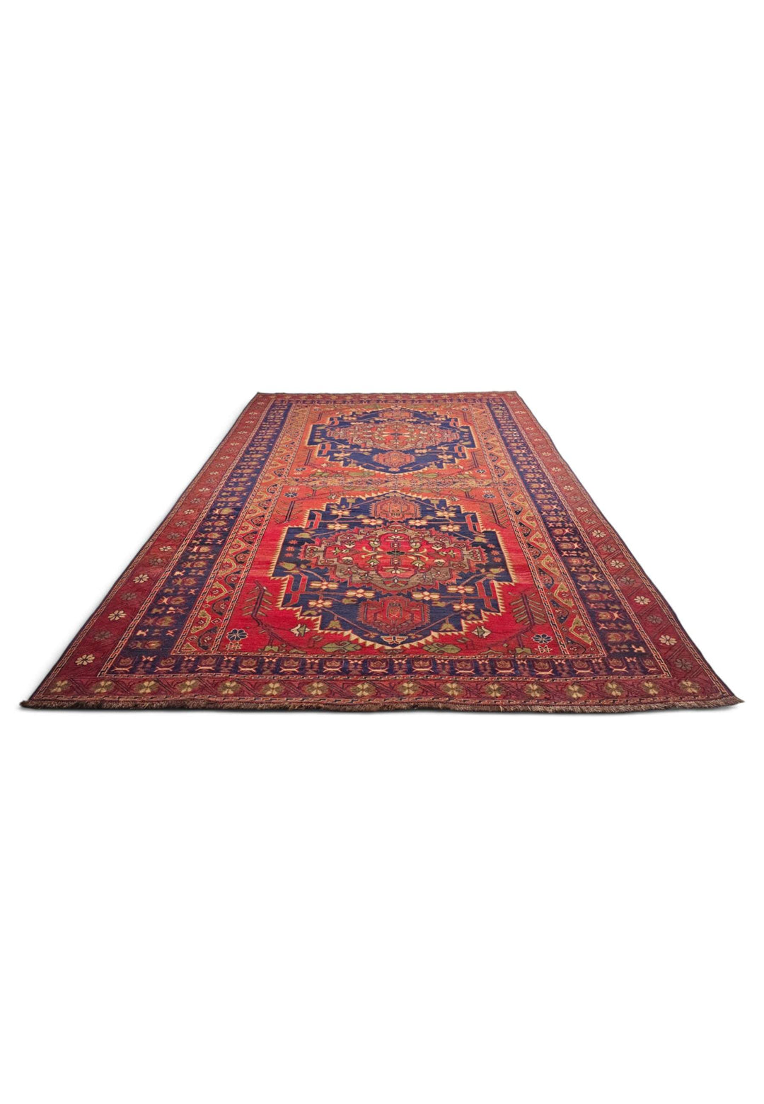 Flat weave texture of red navy kilim, 199×286cm