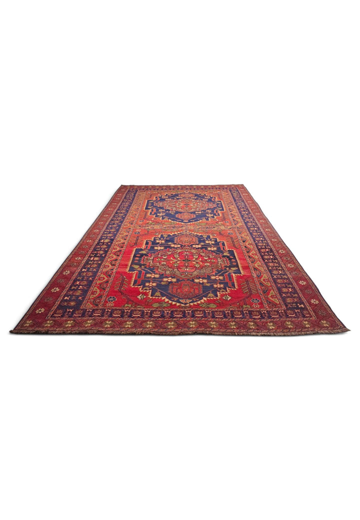 Flat weave texture of red navy kilim, 199×286cm