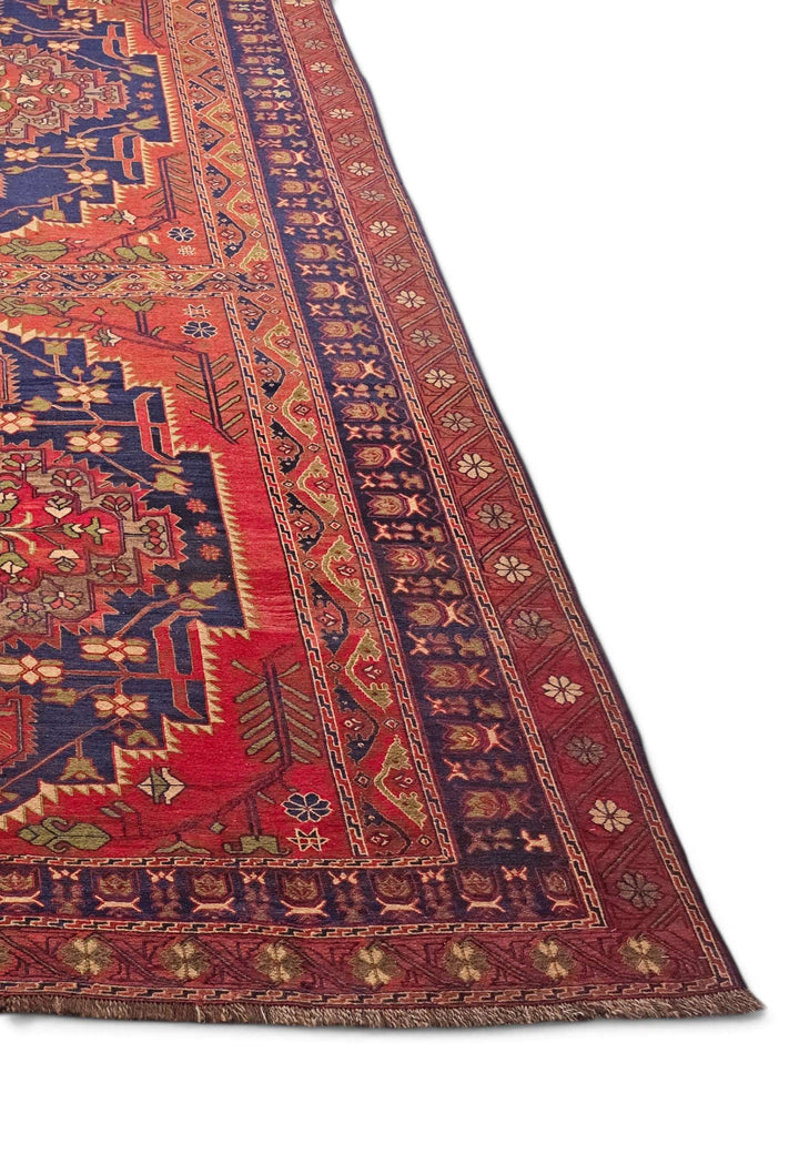 Reversible flat-weave red navy kilim, hand-woven