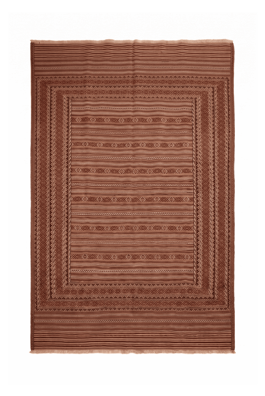 Terracotta and apricot banded kilim, 189×274cm, hand-woven wool