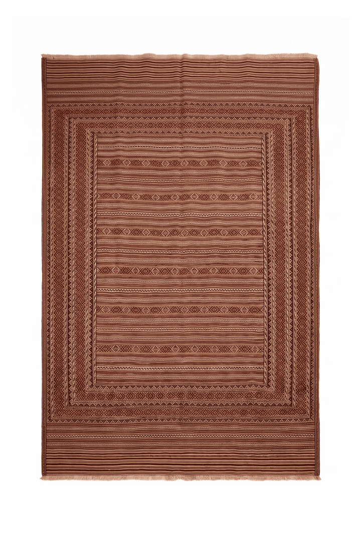 Terracotta and apricot banded kilim, 189×274cm, hand-woven wool