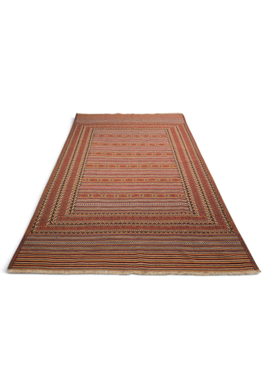 Border detail of terracotta apricot hand-woven kilim