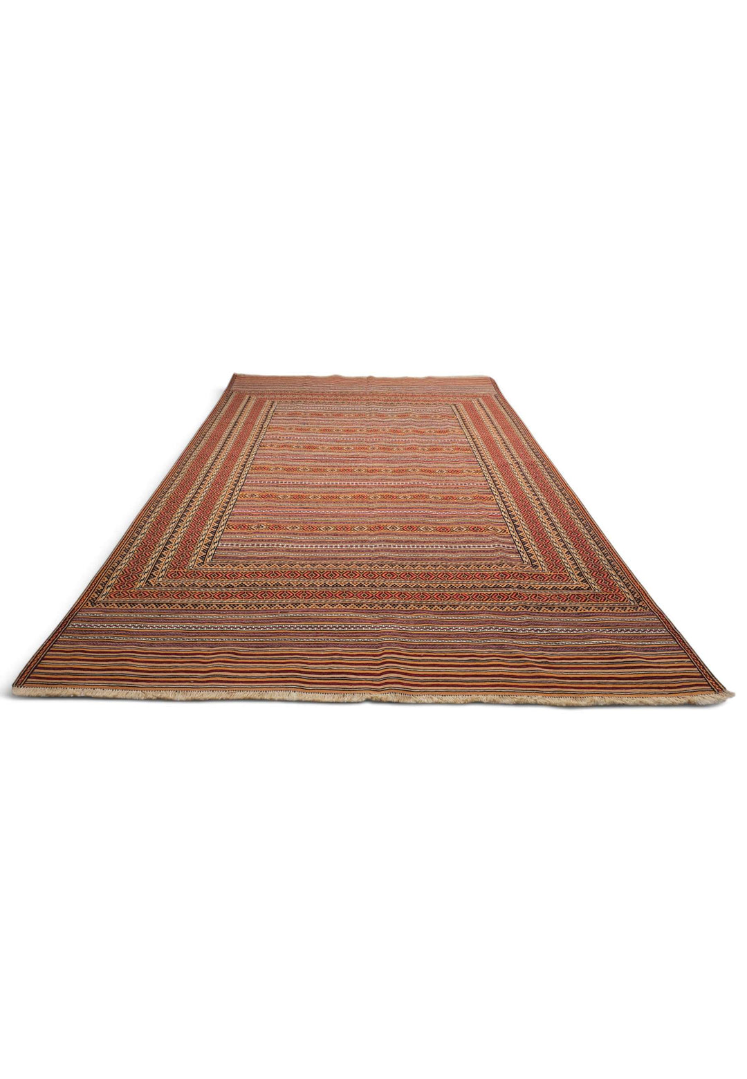 Flat weave texture of terracotta apricot kilim, 189×274cm