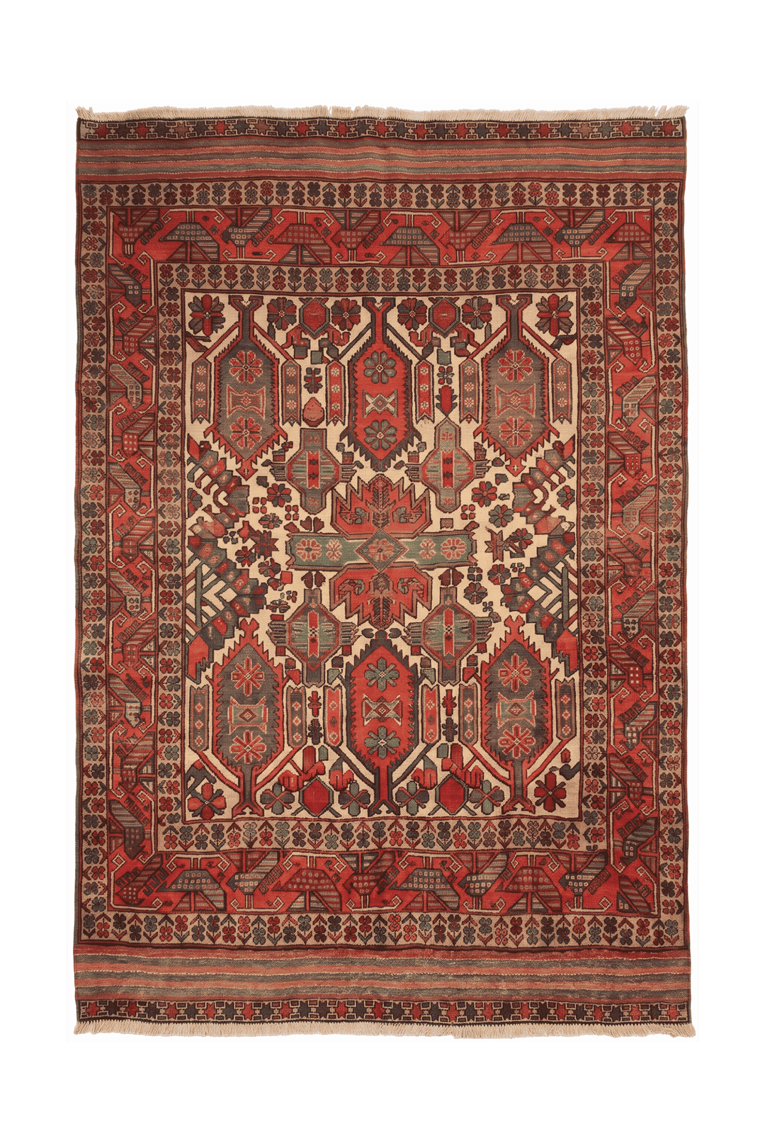 Cream and orange Laspanji kilim, 188×245cm, hand-woven wool
