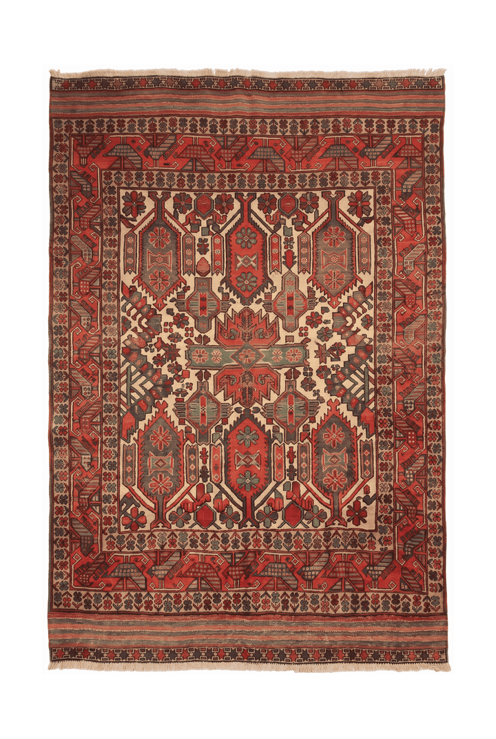 Cream and orange Laspanji kilim, 188×245cm, hand-woven wool
