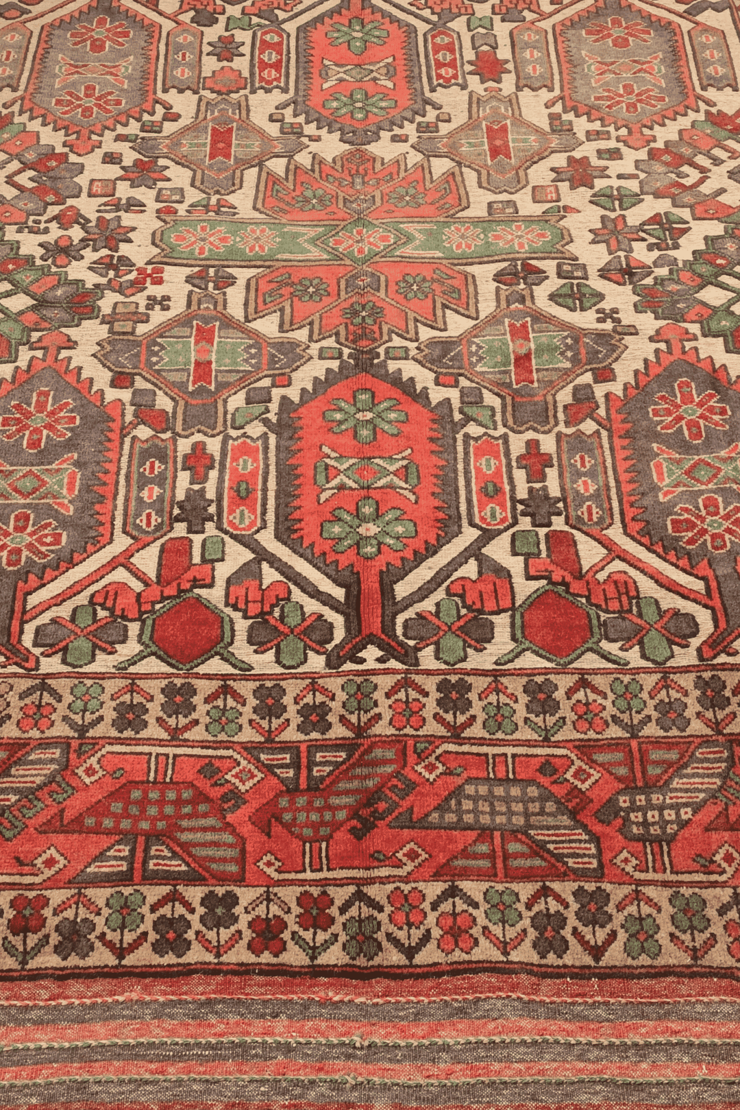 One-of-a-kind cream and orange Laspanji Afghan kilim