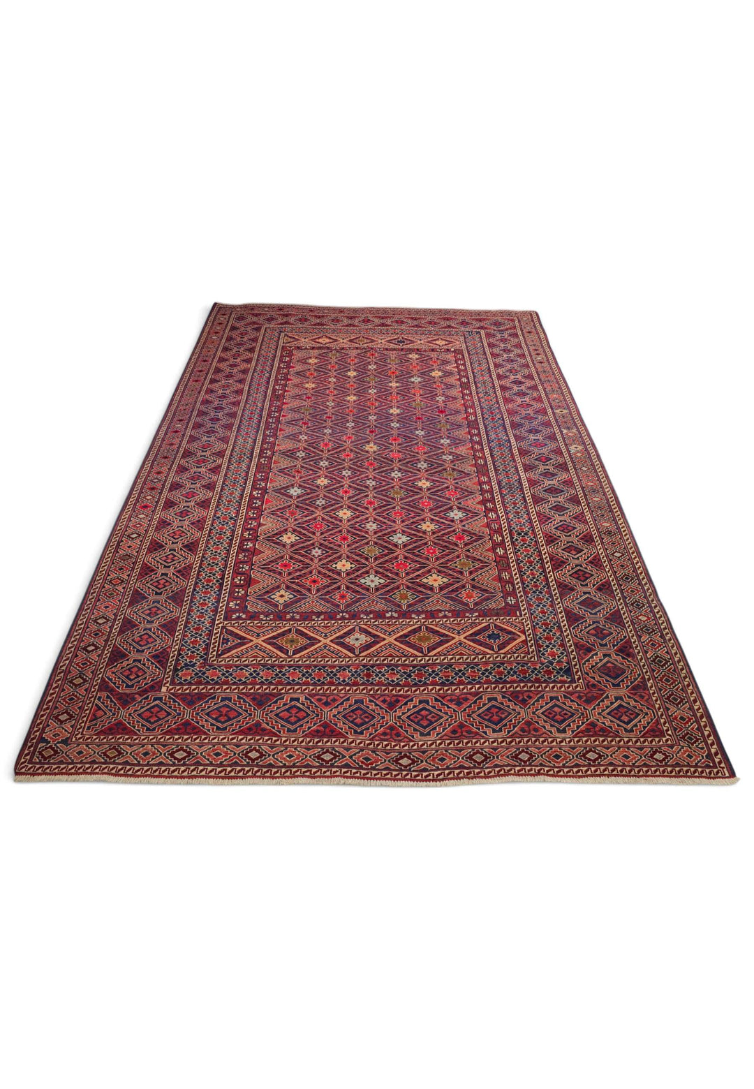 Border detail of red ivory hand-woven kilim