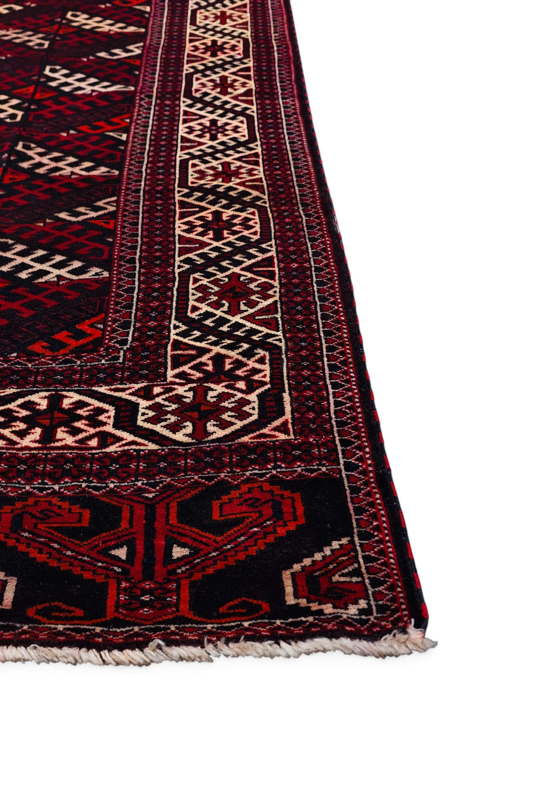 One-of-a-kind aubergine and ivory Turkmen panel Afghan rug
