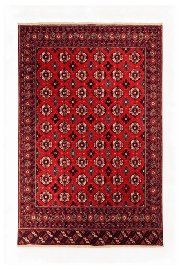 Brick red Turkmen gül Sherwan Afghan rug, 203×286cm, about 3 tatami