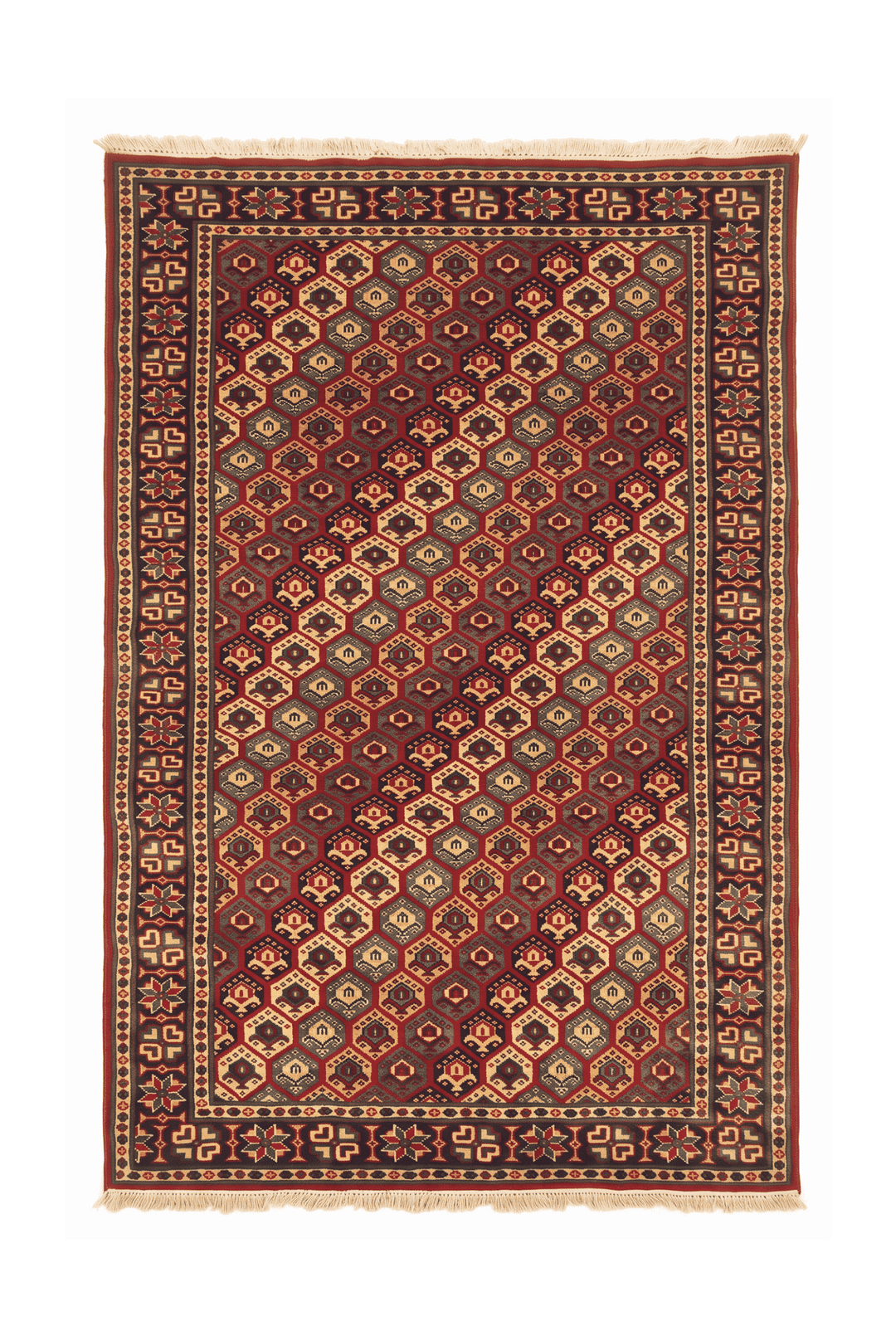 Multicolour honeycomb Afghan Sherwan rug, 103×161cm, accent size