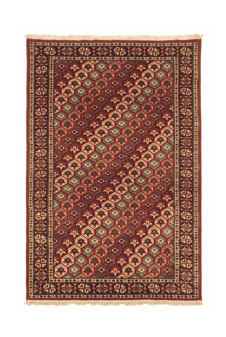 Multicolour honeycomb Afghan Sherwan rug, 103×161cm, accent size