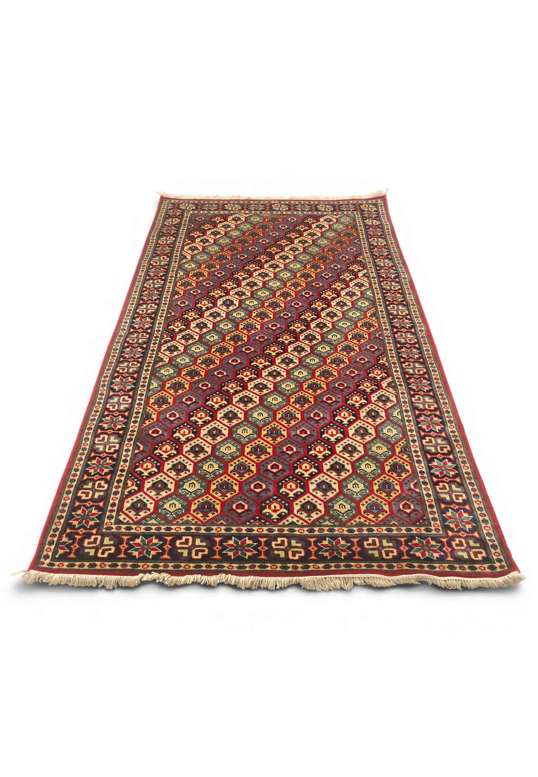 One-of-a-kind multicolour honeycomb Afghan Sherwan rug
