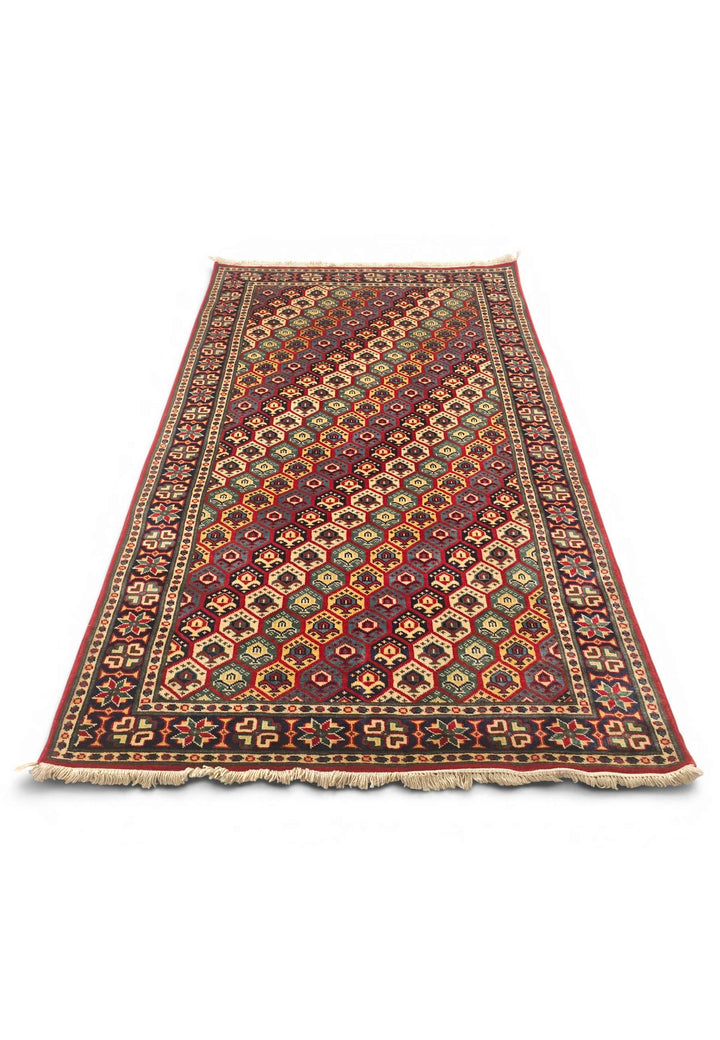 One-of-a-kind multicolour honeycomb Afghan Sherwan rug