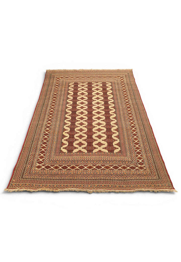 Ivory red Turkmen Afghan rug 127×187cm, about 1.5 tatami