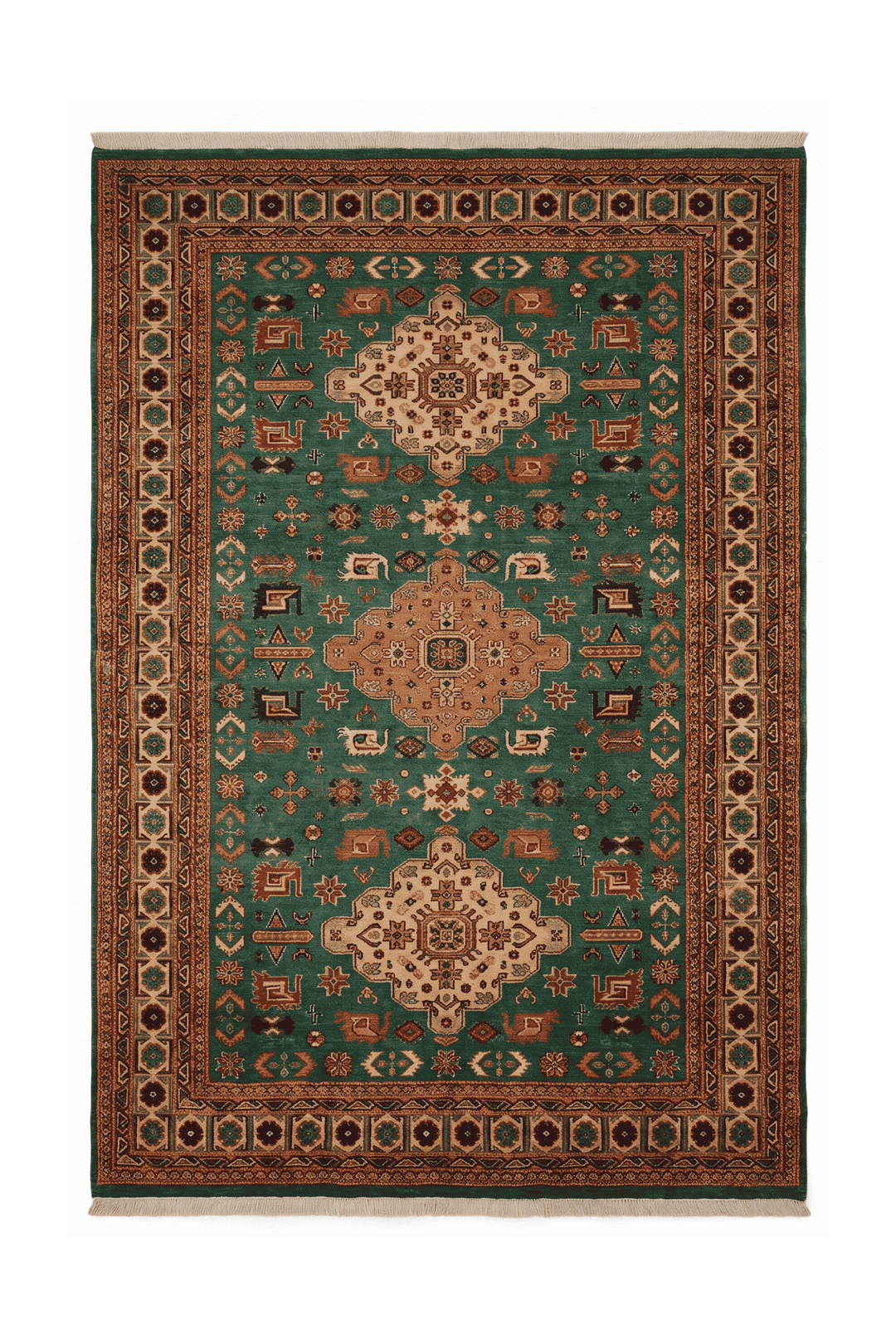 Green tribal medallion Afghan Sherwan rug, 210×271cm, about 3 tatami