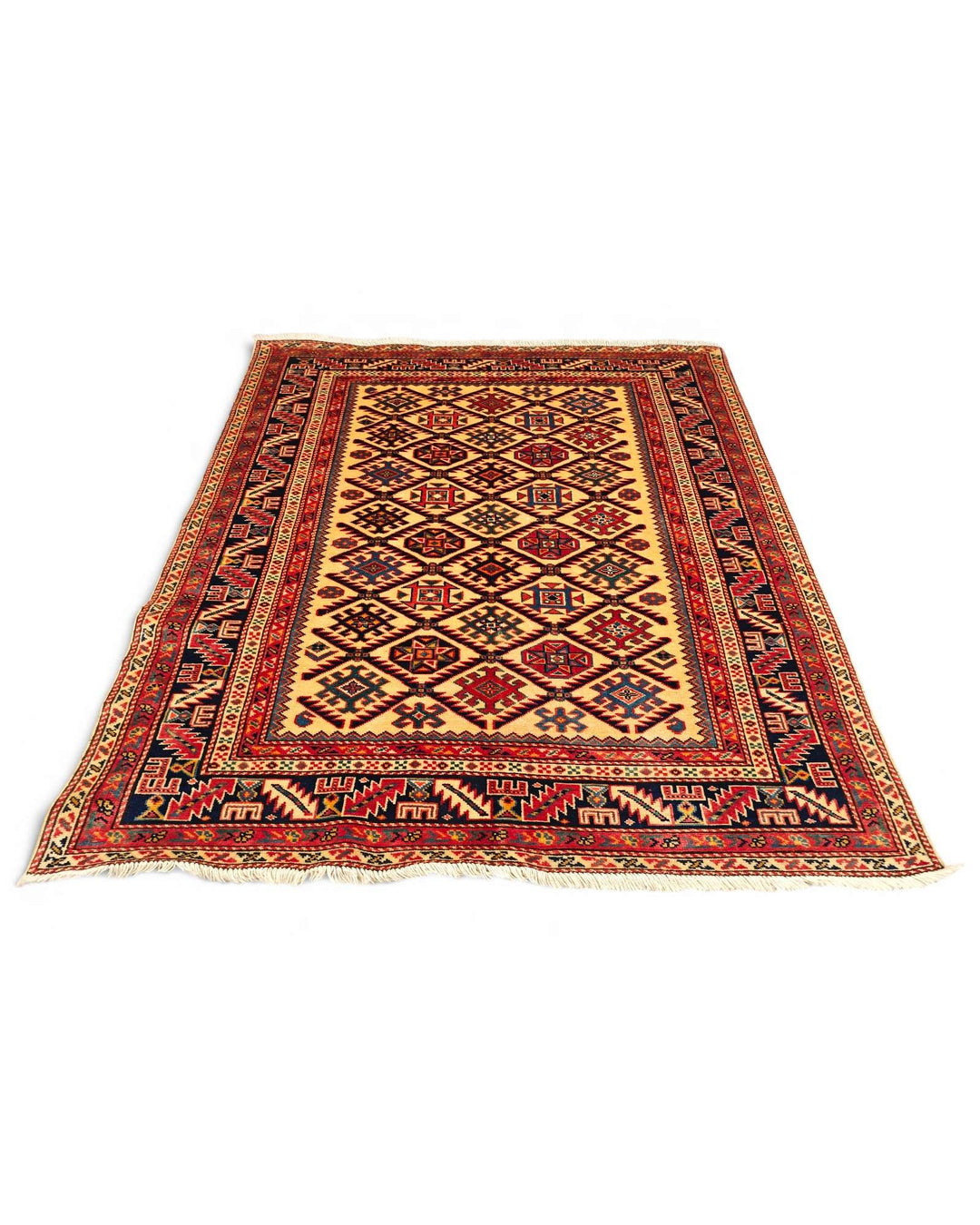 Hand-knotted wool pile of gold Shirvan rug, 124×145cm