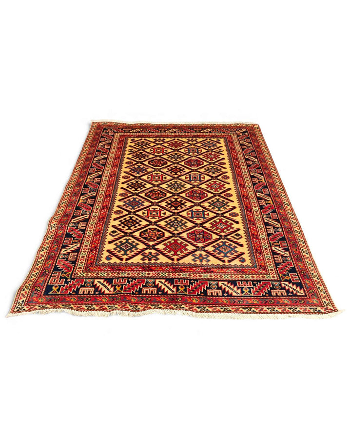 Hand-knotted wool pile of gold Shirvan rug, 124×145cm