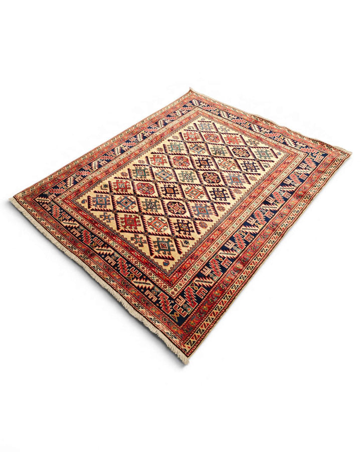 Gold and red Shirvan lattice rug, Afghanistan craftsmanship