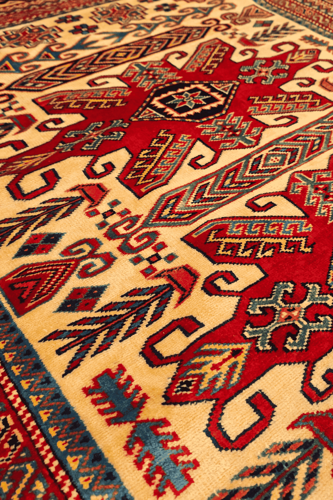 Hand-knotted wool pile of gold tribal star rug, 126×148cm
