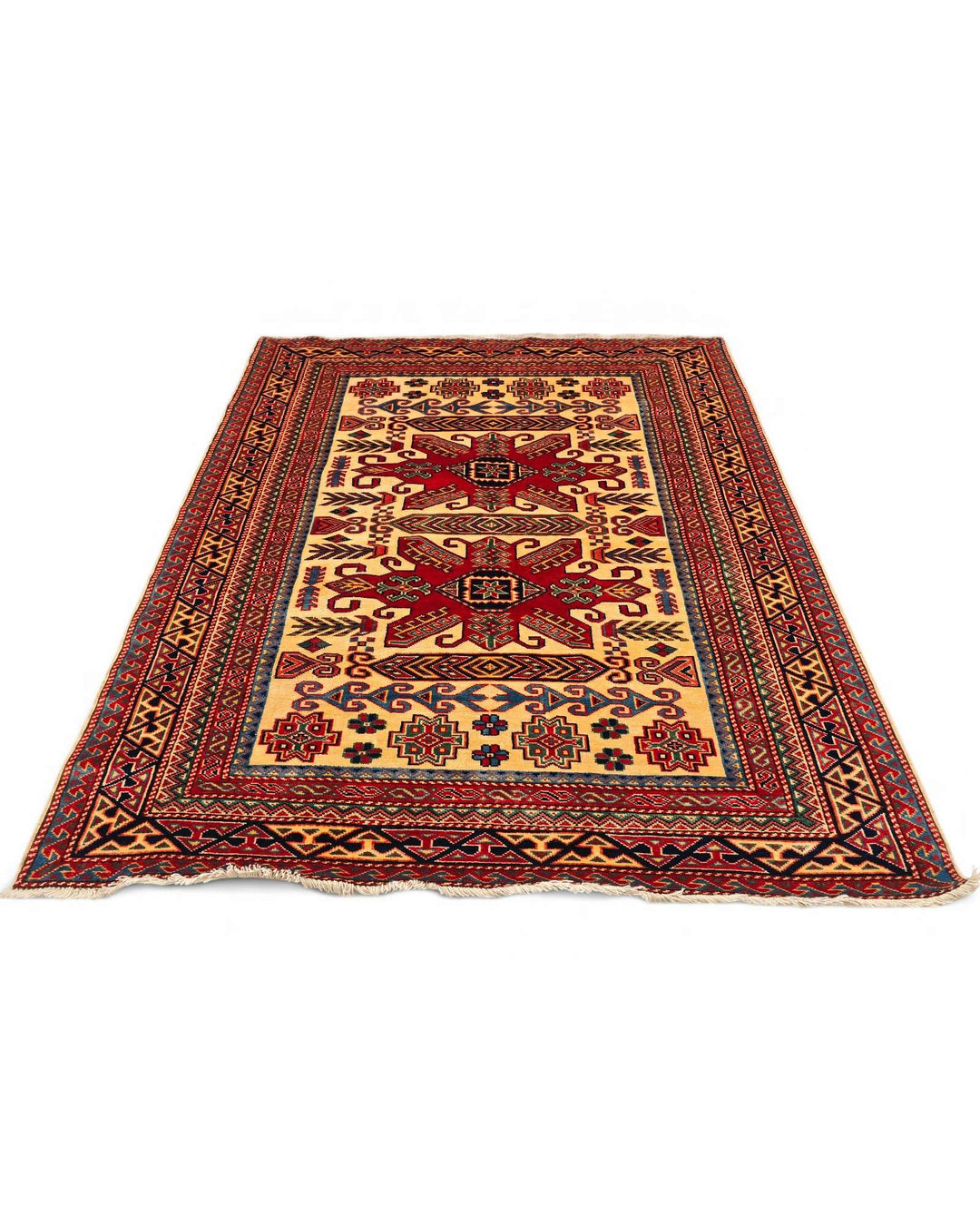 Gold red Afghan rug 126×148cm, accent size for a bedside