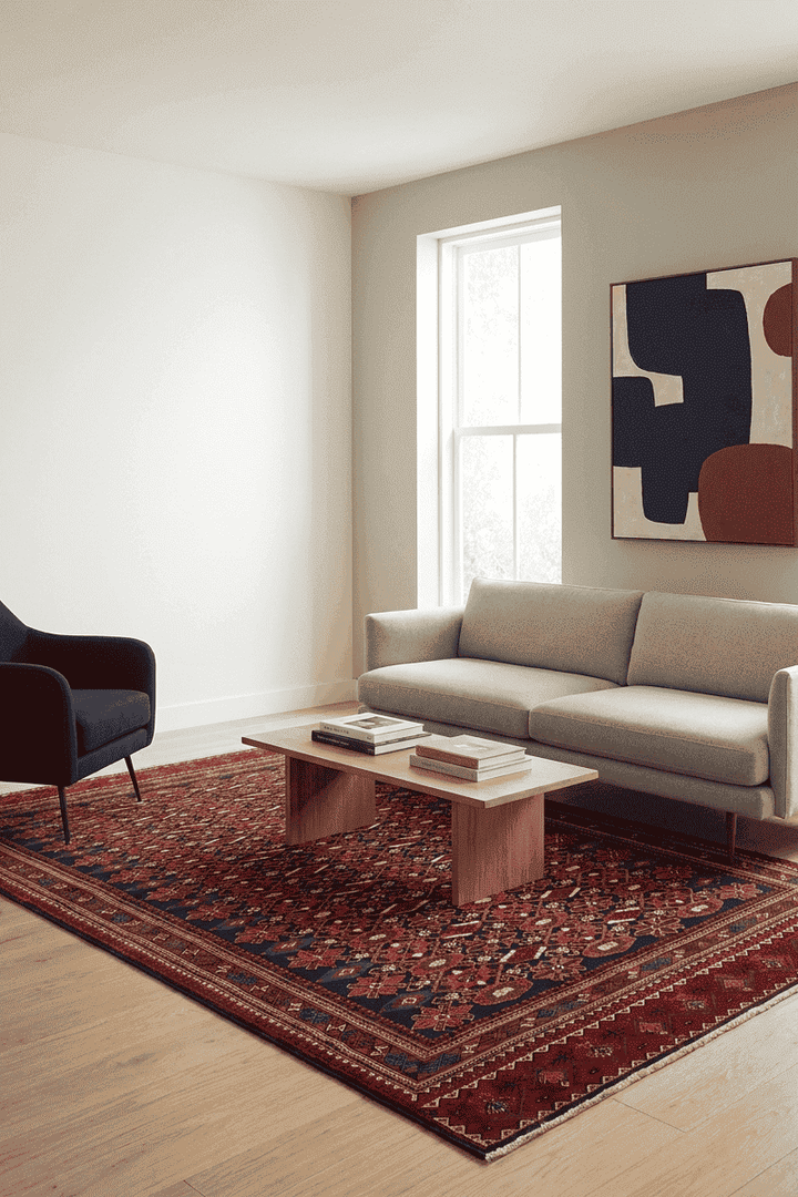 All-over floral design in indigo and red on Afghan Sherwan rug