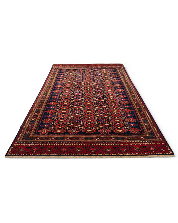 Indigo and red floral rug for a large living room, 4.5 tatami