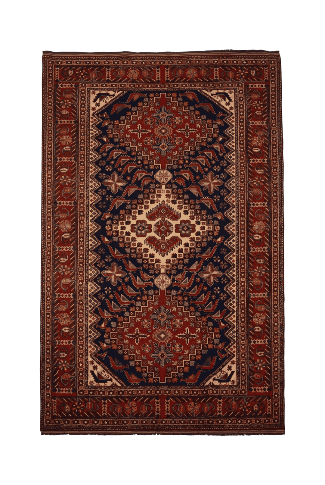 Indigo Caucasian medallion Afghan Sherwan rug, hand-knotted wool