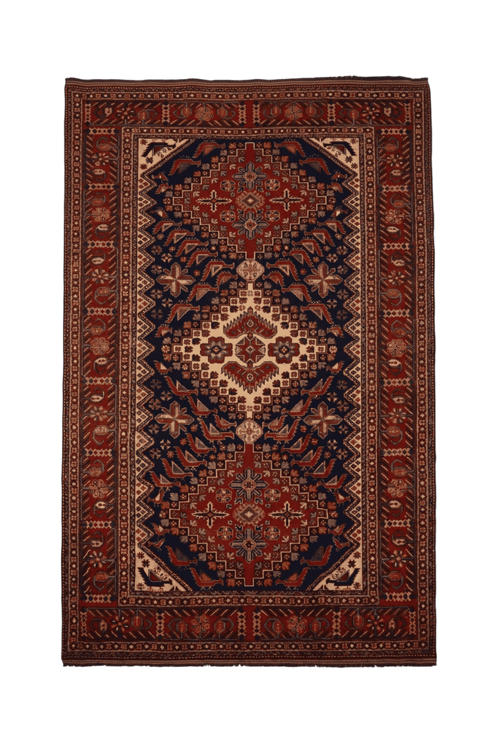 Indigo Caucasian medallion Afghan Sherwan rug, hand-knotted wool