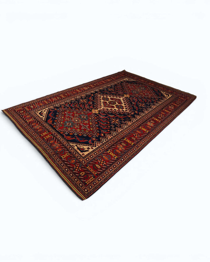 Indigo Caucasian medallion rug, hand-knotted Afghan wool