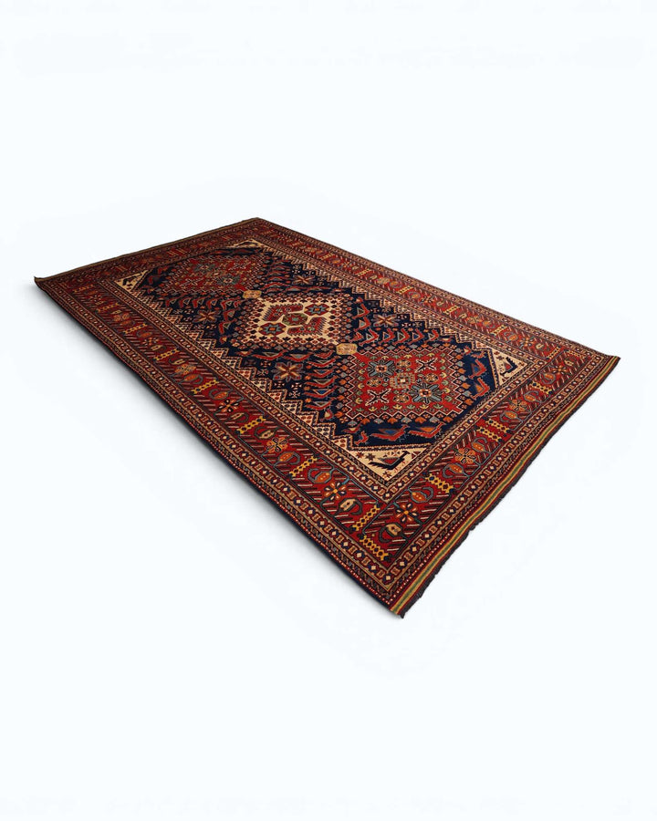 One-of-a-kind indigo Caucasian medallion Afghan Sherwan rug
