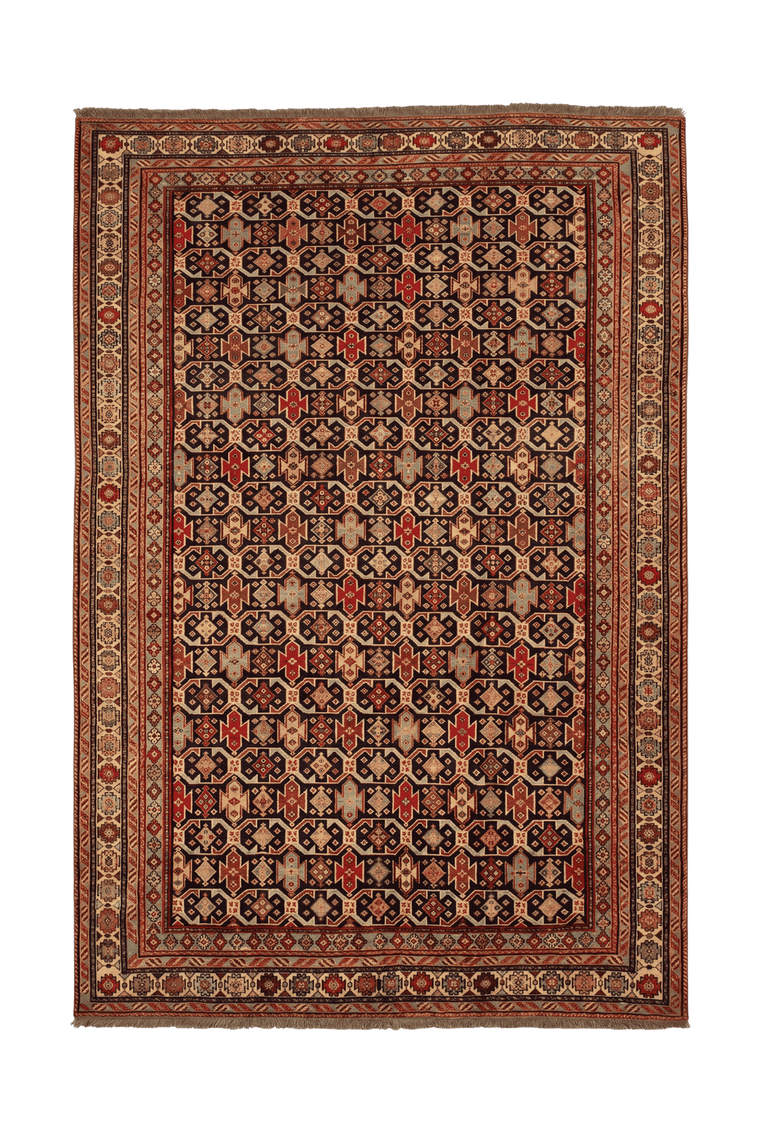 Red and indigo Chi-Chi Caucasian Afghan Sherwan rug, hand-knotted wool