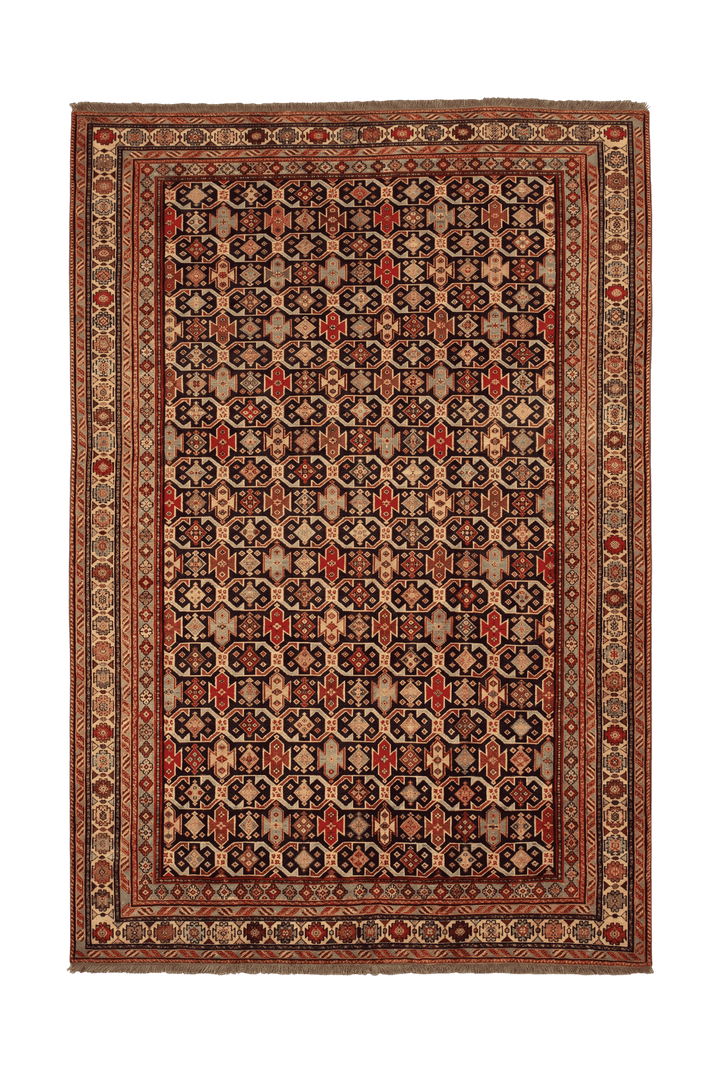 Red and indigo Chi-Chi Caucasian Afghan Sherwan rug, hand-knotted wool