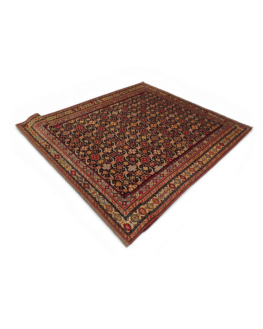 Fringe of red and indigo Chi-Chi Afghan Sherwan rug