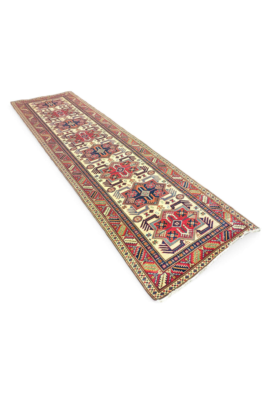 Ivory red Afghan Sherwan runner 84×304cm, Afghanistan craftsmanship