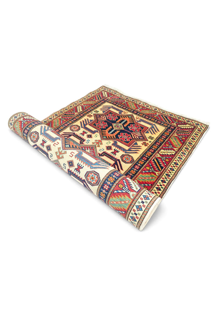 Ivory and red star medallion runner for a hallway, 84×304cm