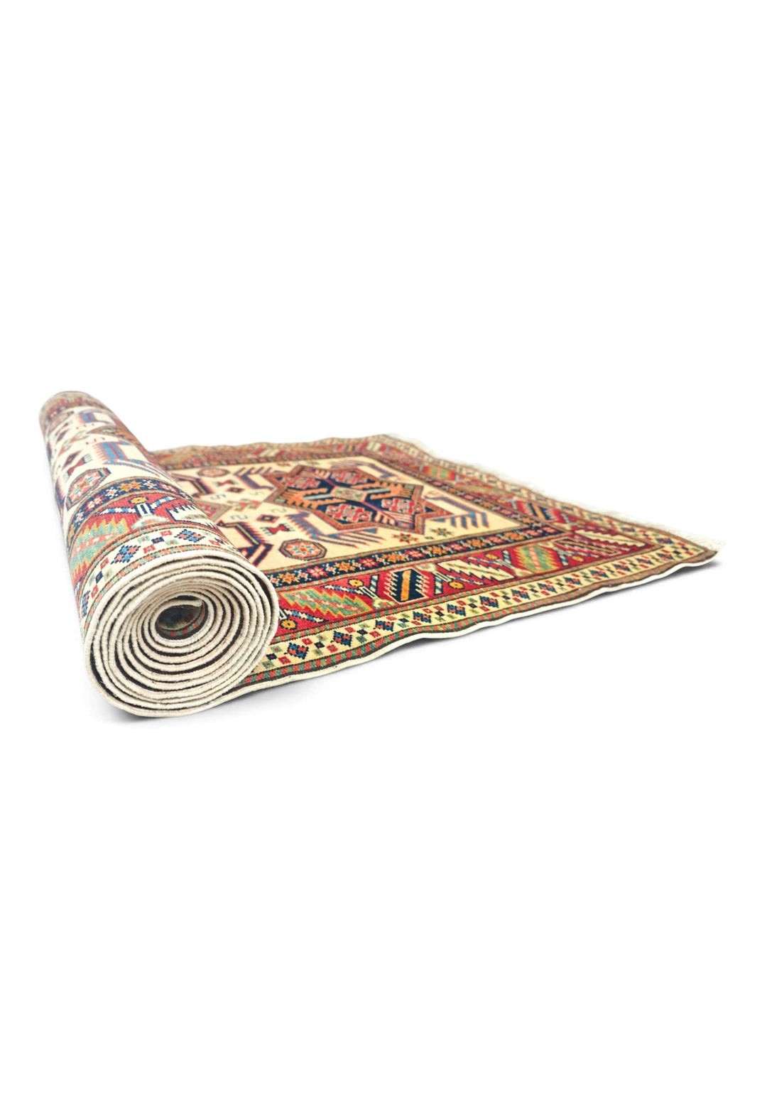 One-of-a-kind ivory and red Afghan Sherwan hand-knotted runner