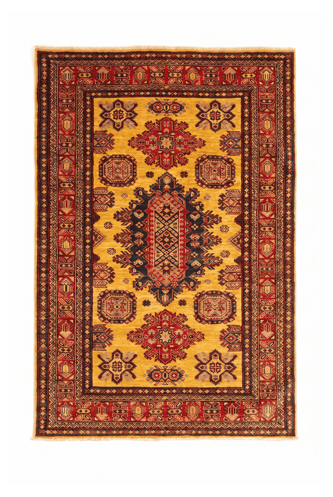 Marigold yellow tribal medallion Afghan Sherwan rug, 121×180cm, 1.5 tatami