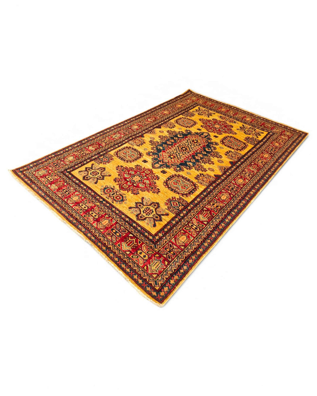 Marigold yellow tribal medallion rug, Afghanistan craftsmanship