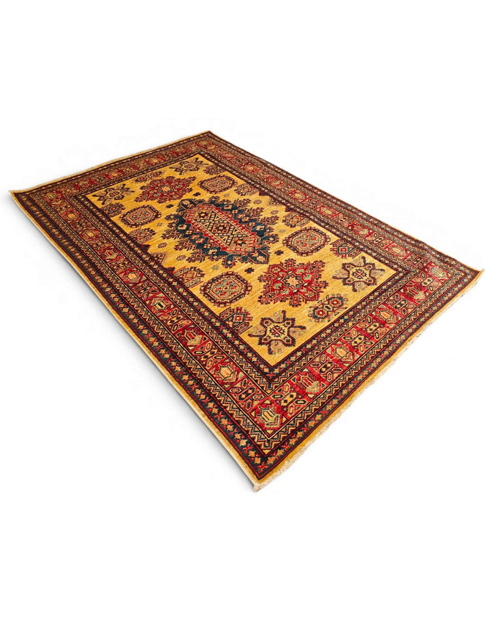 One-of-a-kind marigold yellow tribal medallion Afghan rug